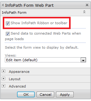 InfoPath Remove Ribbon
