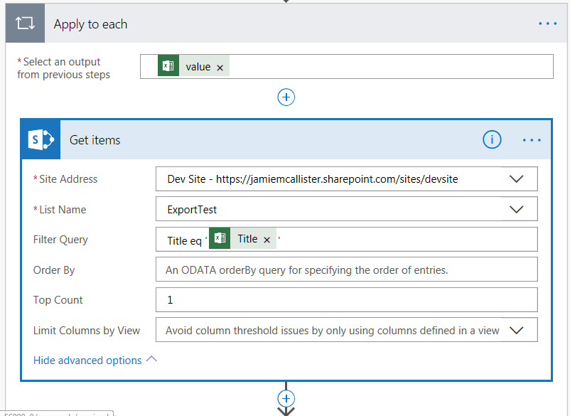 send excel data to sharepoint list